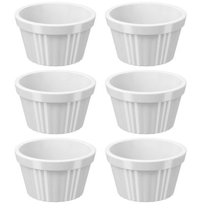Conjunto 6 Ramekins Brancos Canelados 90ml Plástico Potinho Bowl Pequeno Uno Coza