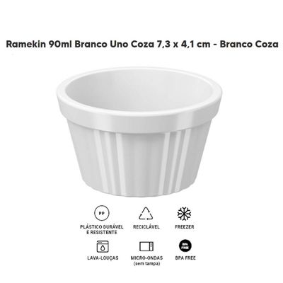 Conjunto 6 Ramekins Brancos Canelados 90ml Plástico Potinho Bowl Pequeno Uno Coza