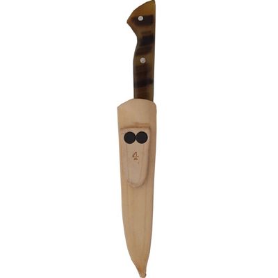 Faca Pequena Artesanal 4'' Com Bainha Couro Cabo De Chifre Cinza
