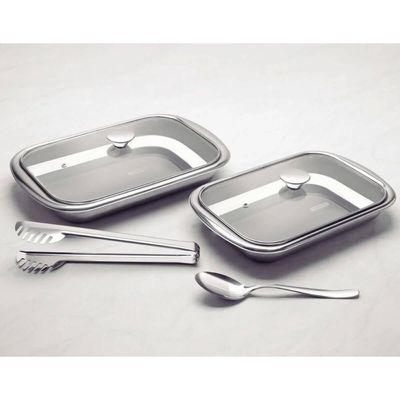 Kit 2 Travessas Assar Servir Tramontina Cosmos em Aço Inox com Tampa Utensílios