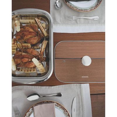 Kit 2 Travessas Assar Servir Tramontina Cosmos em Aço Inox com Tampa Utensílios