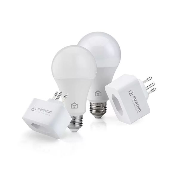 Kit Casa Eficiente Positivo 2 Lâmpadas Wi-Fi + 2 Tomadas Wi-Fi Bivolt Branco