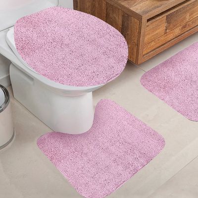 Jogo de Tapetes para Banheiro Tapetes Junior Color Pop em Algodão Rosa Antiderrapante 3 Peças