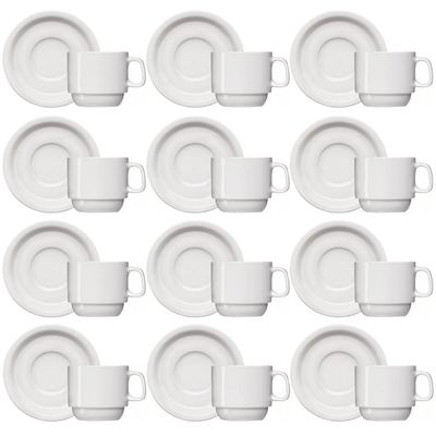 Jogo 12 Xícaras de Café com Pires de Porcelana 65ml Classe Única Iguaçu Germer Branco