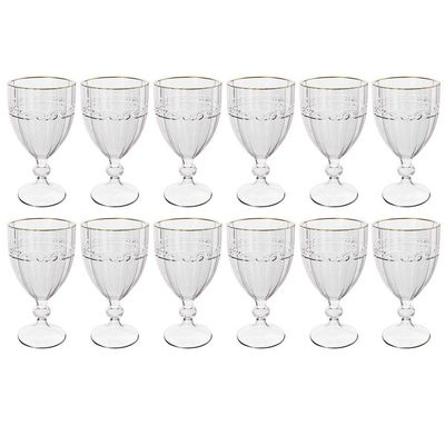 Kit 12 Taças Cristal 330ml Fio de Ouro Imperial Lyor Avulsa Servir Sucos Água Drinks Mesa Posta