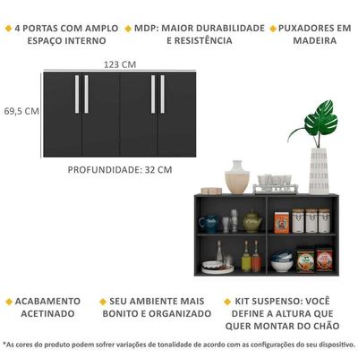 Aparador Buffet 4 Portas Suspenso Viena Preto/branco