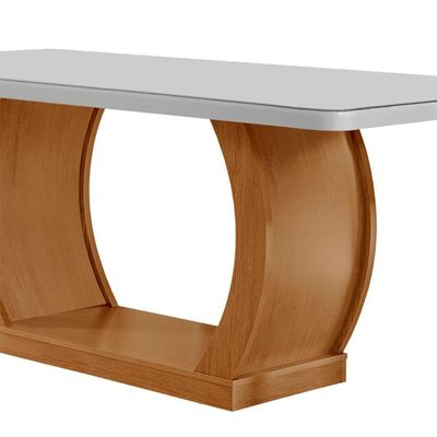 Mesa Para Sala De Jantar 180cm Em Mdf E Vidro Com Canto Copo