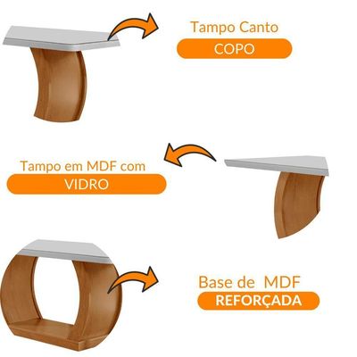 Mesa Para Sala De Jantar 180cm Em Mdf E Vidro Com Canto Copo