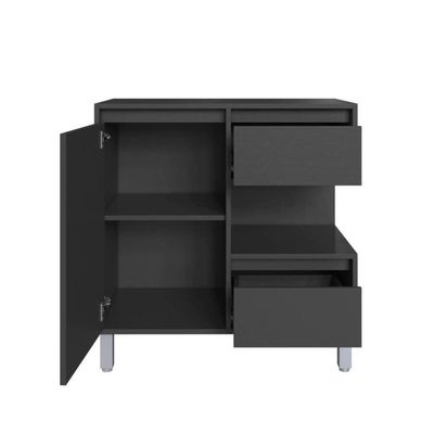 Gabinete de Banheiro 80cm Paula Grafite com 2 Gavetas Porta E Nicho Sem Cuba