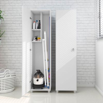 Armário Multiuso 37x144cm Porta e Prateleiras Branco Lavanderia Tecnomobili AM3107 Branco