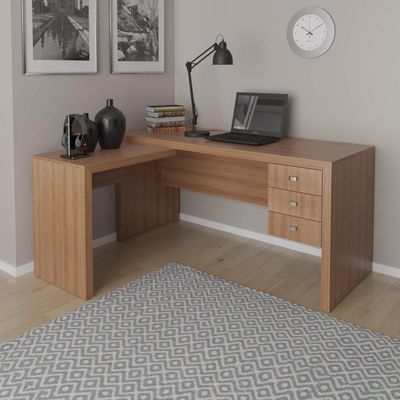 Mesa para Escritório com Mesa de Apoio e 3 Gavetas ME4106 Amêndoa Tecnomobili