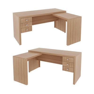 Mesa para Escritório com Mesa de Apoio e 3 Gavetas ME4106 Amêndoa Tecnomobili