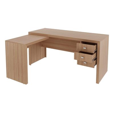 Mesa para Escritório com Mesa de Apoio e 3 Gavetas ME4106 Amêndoa Tecnomobili