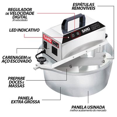 Panela Misturadora Automática Elétrica 4L para Doces e Salgados Saro Bivolt Cinza