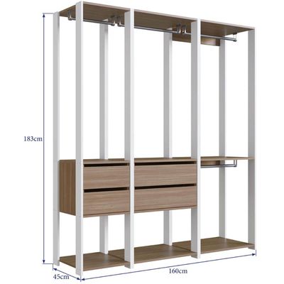 Guarda Roupa Closet 3 Peças com 3 Cabideiros 4 Gavetas e 2 N