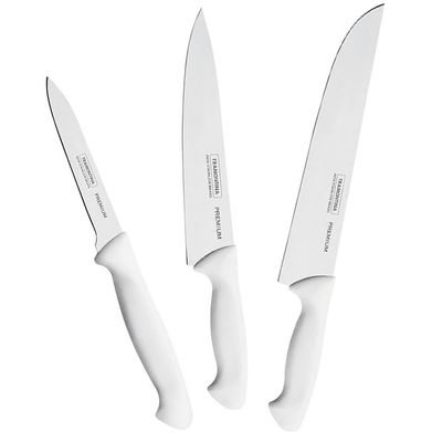 Jogo De Facas 3 Peças Premium Inox Tramontina Legumes Carnes Branco