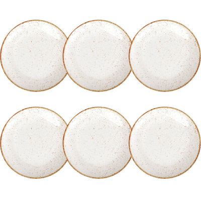 Conjunto 6 Pratos Rústicos Tramontina Rasos 28cm Porcelana Marrom Decorado