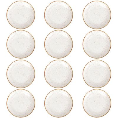 Jogo 12 Pratos Rústicos Tramontina Rasos Marrom em Porcelana 28cm Decorado