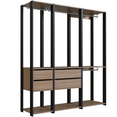 Guarda Roupa Closet 3 peças Cabideiro Gaveta Preto e Montana com Nichos Easy Prodecor