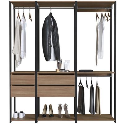 Guarda Roupa Closet 3 peças Cabideiro Gaveta Preto e Montana com Nichos Easy Prodecor