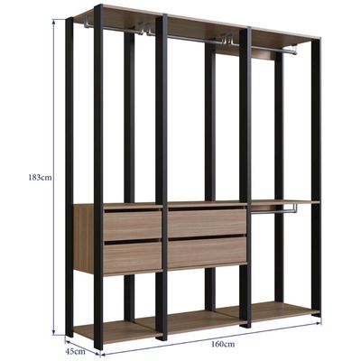Guarda Roupa Closet 3 peças Cabideiro Gaveta Preto e Montana com Nichos Easy Prodecor