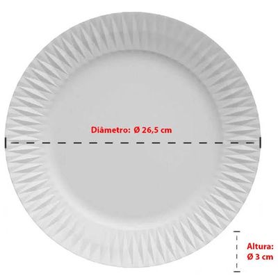 Conjunto 12 Pratos Rasos de Porcelana Branca 26,5cm Diamante Germer Mesa Posta