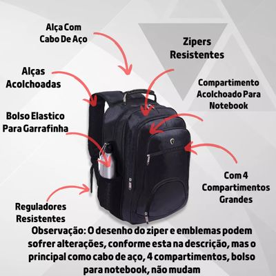 Mochila Masculina Impermeável Faculdade Alça Reforçada 39lts