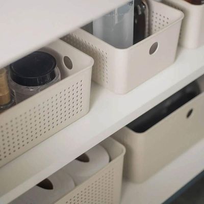 Kit 6 Caixas Organizadoras Multiuso 4,5L Flow Bege Cesto Retangular Closet Banheiro Lavanderia