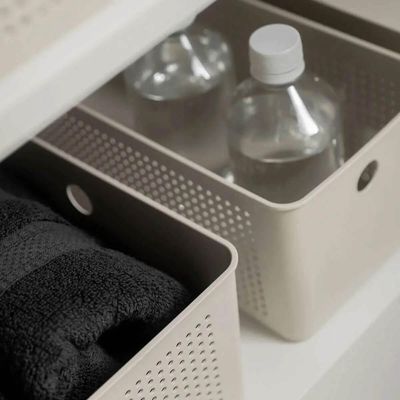 Kit 6 Caixas Organizadoras Multiuso 4,5L Flow Bege Cesto Retangular Closet Banheiro Lavanderia