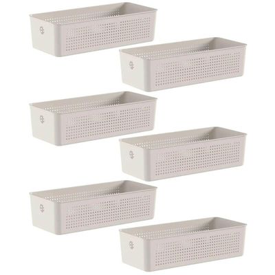Kit 6 Caixas Organizadoras Multiuso 4,5L Flow Bege Cesto Retangular Closet Banheiro Lavanderia