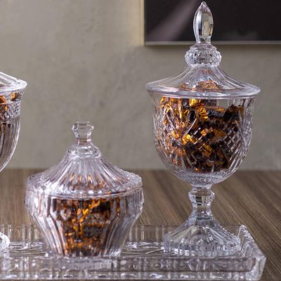 12 Potiches de Cristal com Pé Tampa Baleiro Decorativo Lyor