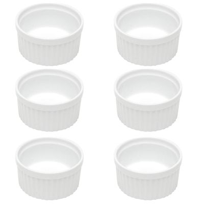 Kit 6 Ramekins Porcelana 155ml Canelados Brancos 8,4x5cm Molhos Classic Lyor