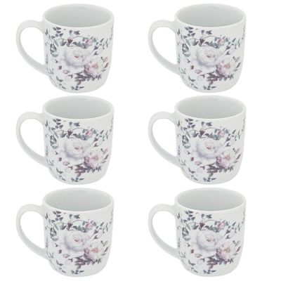 Conjunto 6 Xícaras Grande Porcelana de Chá Café Florida 360ml Branca Germer Garden Urban