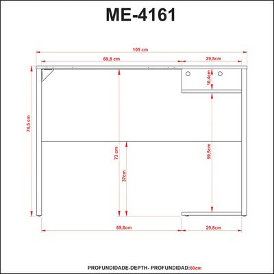 Mesa Gamer 105cm ME4161 Preto/Preto Tecnomobili