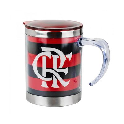 Caneca Térmica Com Tampa Vermelha Flamengo 450ml