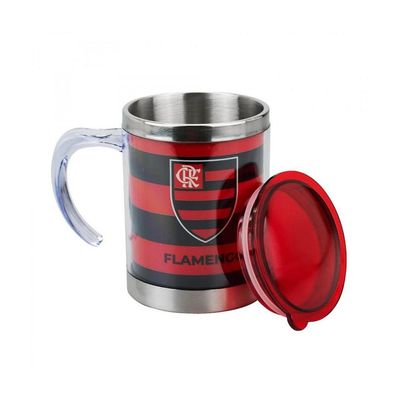 Caneca Térmica Com Tampa Vermelha Flamengo 450ml