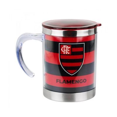 Caneca Térmica Com Tampa Vermelha Flamengo 450ml