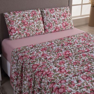 Jogo de Cama Lençol Sonho Bom Queen em Malha 4 Peças - Rosê - 100% Algodão