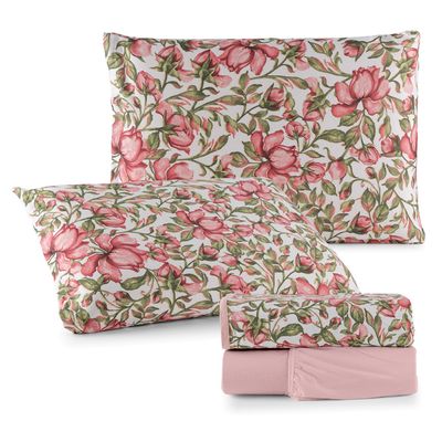 Jogo de Cama Lençol Sonho Bom Queen em Malha 4 Peças - Rosê - 100% Algodão