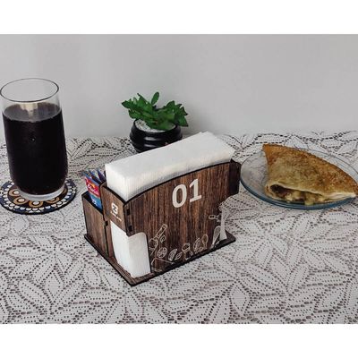 Porta Guardanapos Sachê de Mesa MDF Bar Lanchonete 1 ao 10 Zanline Marrom
