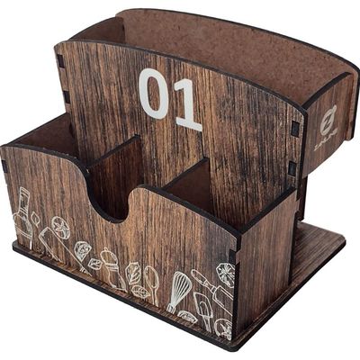 Porta Guardanapos Sachê de Mesa MDF Bar Lanchonete 1 ao 10 Zanline Marrom