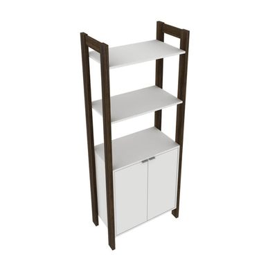 Estante para Livros Multiuso com 2 Portas e 1 Prateleira Branco e Nogal AZ1009 Tecnomobili Livreiro Escritório