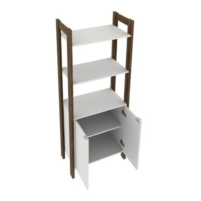 Estante para Livros Multiuso com 2 Portas e 1 Prateleira Branco e Nogal AZ1009 Tecnomobili Livreiro Escritório