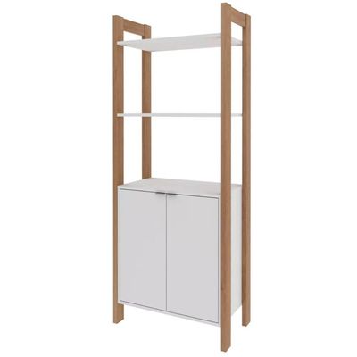 Estante para Livros Multiuso com 2 Portas e 1 Prateleira Branco e Nogal AZ1009 Tecnomobili Livreiro Escritório