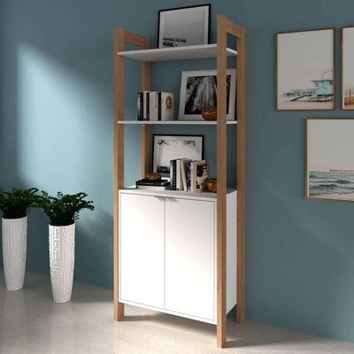 Estante para Livros Multiuso com 2 Portas e 1 Prateleira Branco e Nogal AZ1009 Tecnomobili Livreiro Escritório