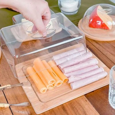 Conjunto Queijeira Redonda e Porta Frios Bambu com Tampa Plástica Lyor Mesa Posta