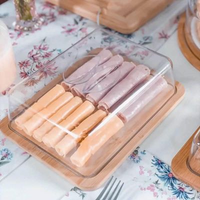 Conjunto Queijeira Redonda e Porta Frios Bambu com Tampa Plástica Lyor Mesa Posta