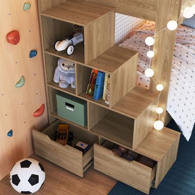 Beliche Infantil com Escada, Nichos e Gavetas Aveiro OAK