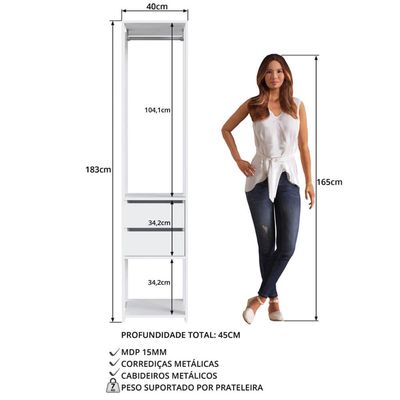Guarda Roupa Closet 2 Gavetas E Cabideiro Branco 40x45x183cm Modulado