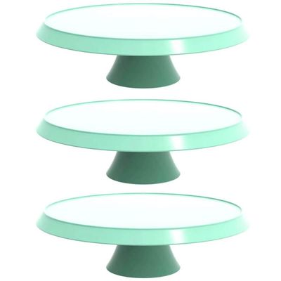 Kit 3 Boleiras com Pedestal Verde Menta Pratos para Bolos 28cm Balcões de Confeitarias Eventos
